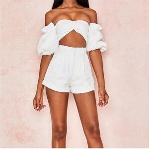 House Of CB Soraya Shorts Tweed Lace White High Rise 10 12 Coquette Preppy Bride